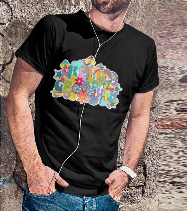 KEEP GROOVIN Psychedelic Flowers And Stars Retro Vibes T-Shirt