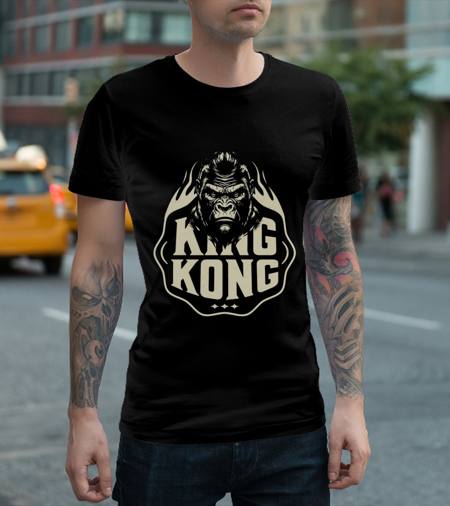 King Kong Fierce Gorilla Face Vintage Style Flame Outline T-Shirt
