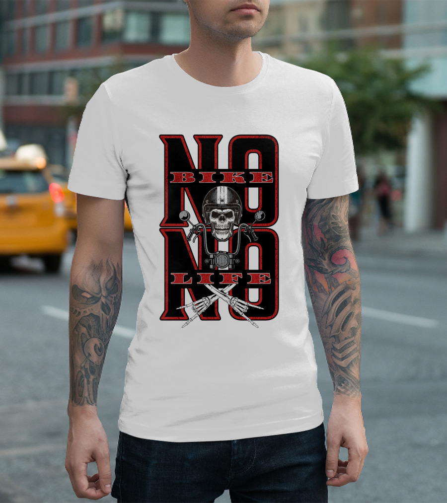 No Bike No Life Skull Handlebar Crossbones T-Shirt