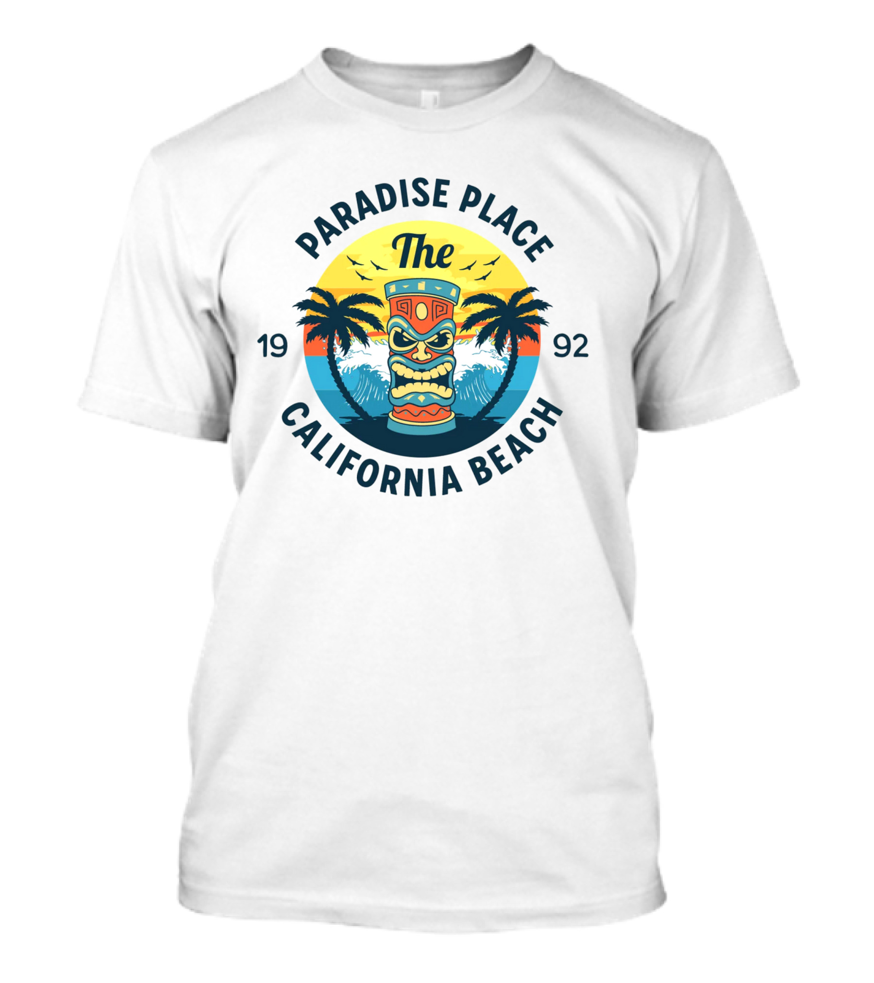 Paradise Place The California Beach 1992 Palm Trees Tiki Totem T-Shirt