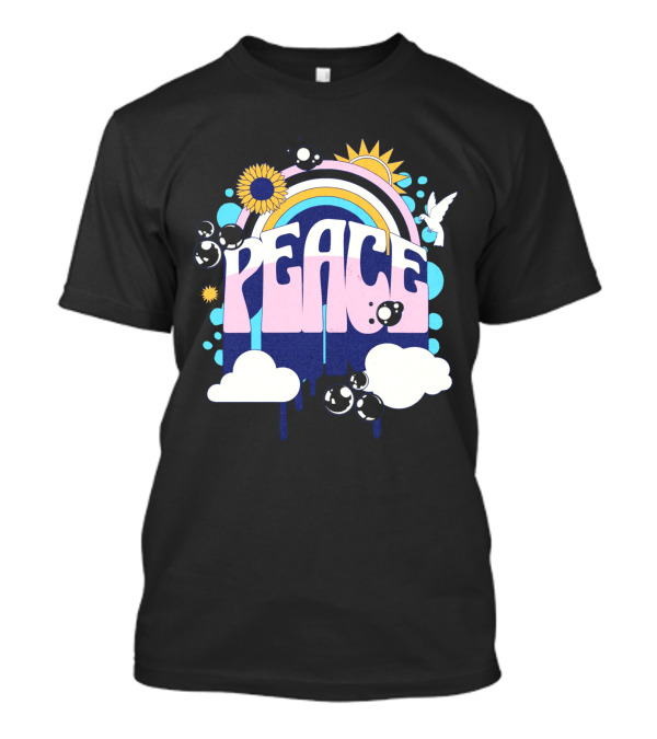Peace Colorful Rainbow Sunflower Clouds Dove And Good Vibes T-Shirt