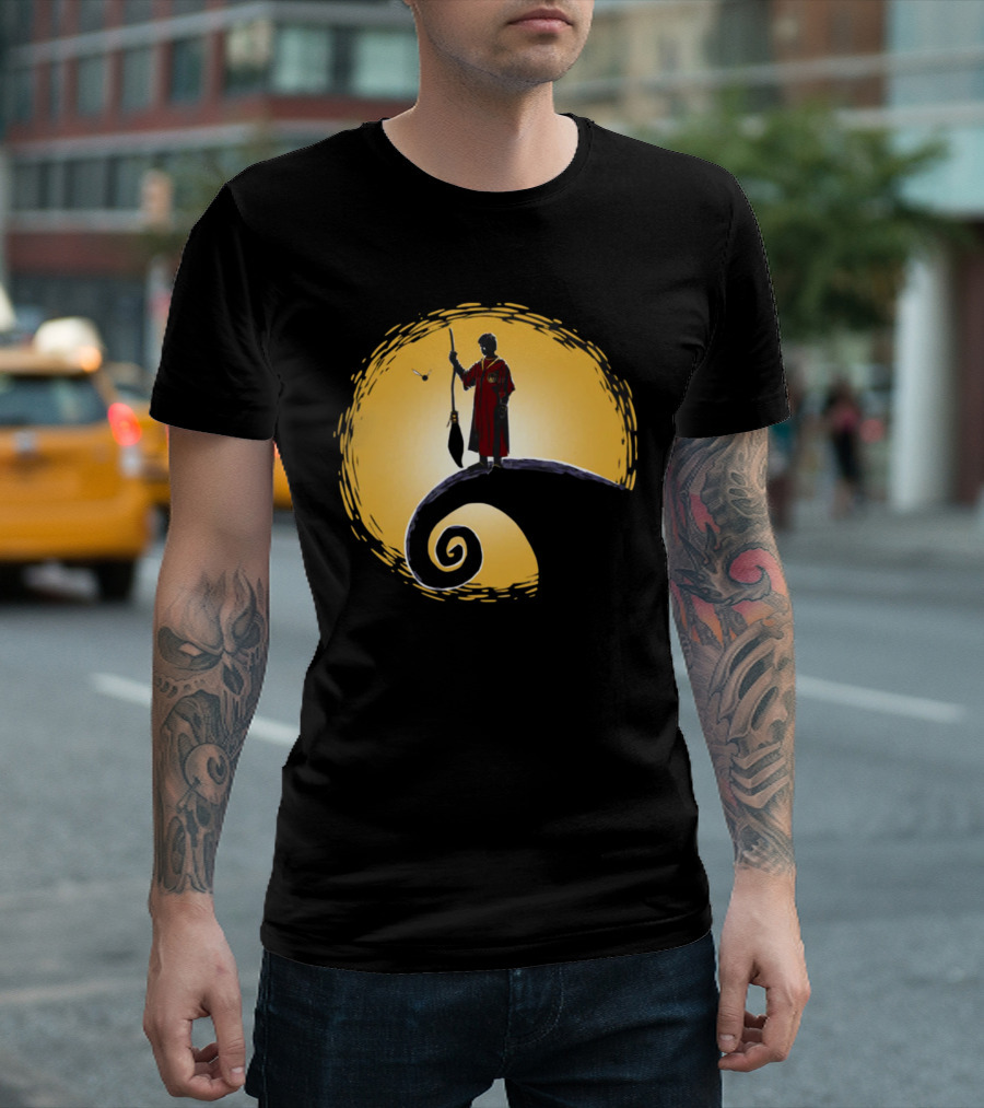 Quidditch Before Christmas Wizards Moon Scene T-Shirt