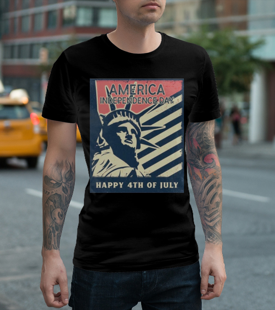America Independence Day Happy 4th of July Statue of Liberty Retro T-Shirt