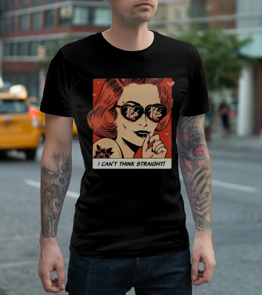 I Can't Think Straight Retro Comic Style Red Hearts Sunglasses Woman T-Shirt