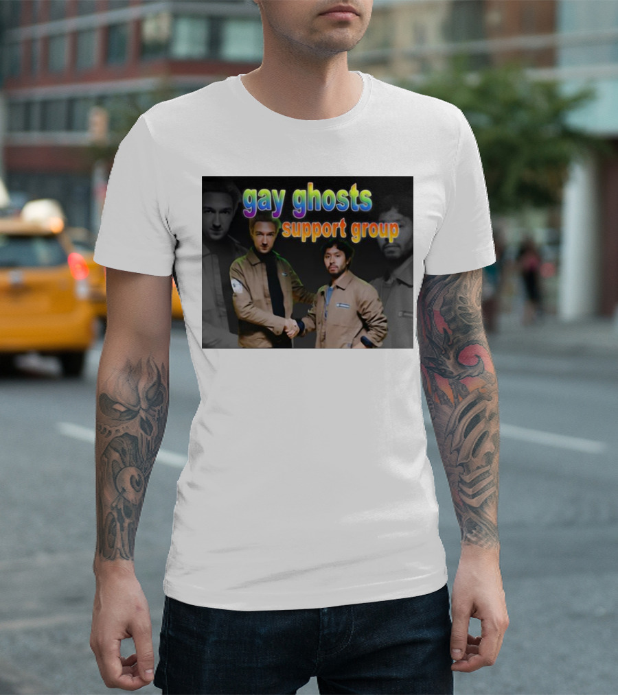Gay Ghosts Support Group Paranormal Shaking Hands Wardrobe T-Shirt