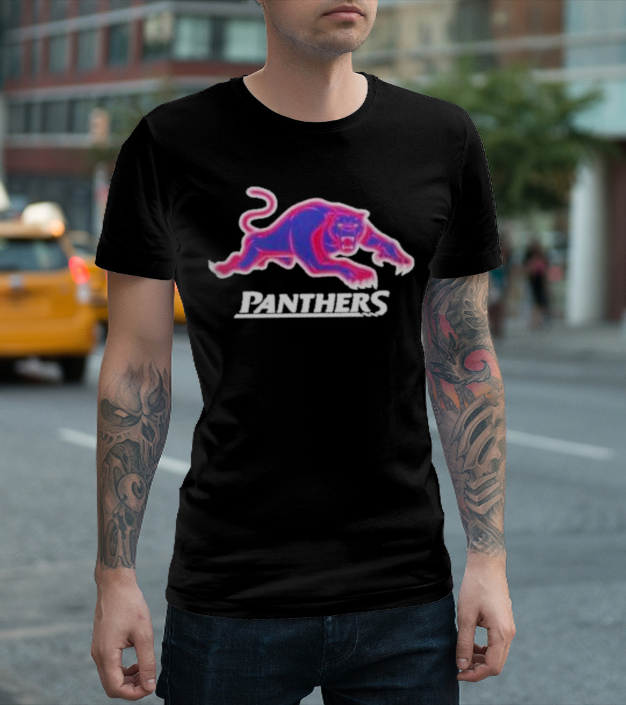 Penrith Panthers Retro Style Neon Pink Blue Panther T-Shirt