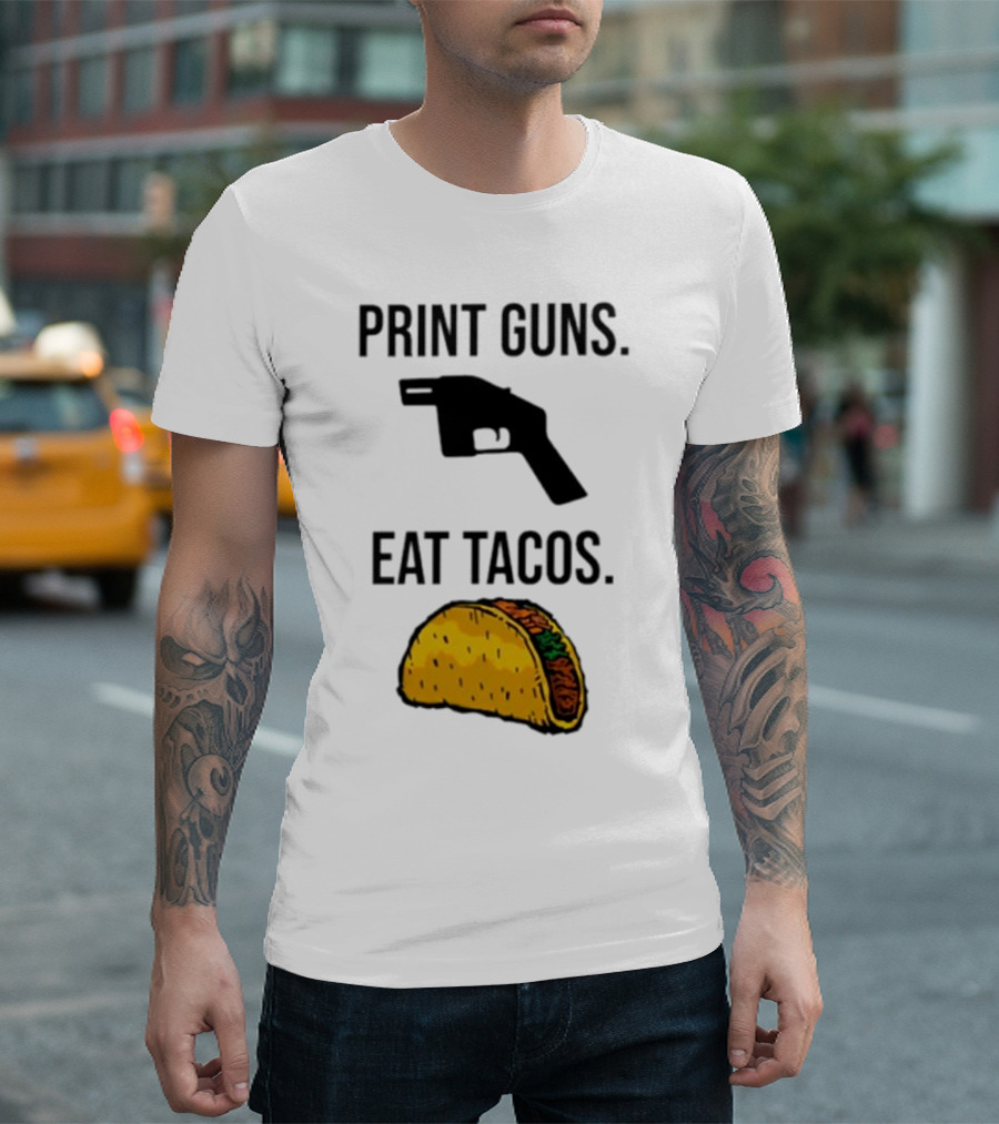 Print Guns Pistol Icon Eat Tacos Mexican Food T-Shirt