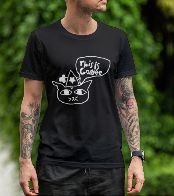 This Is Garbage Cat Wizard Hat Stars Speech Bubble Drawing T-Shirt