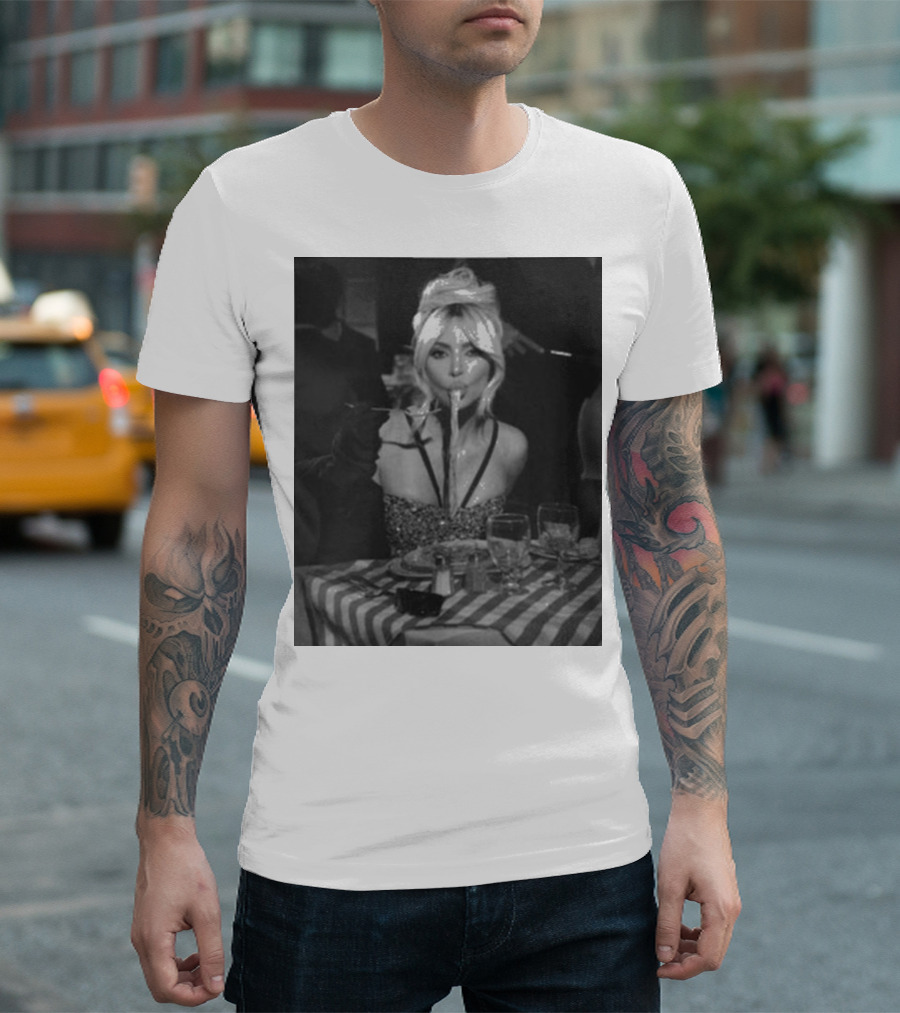 Kim Kardashian Dining Glamour Black and White Photography T-Shirt