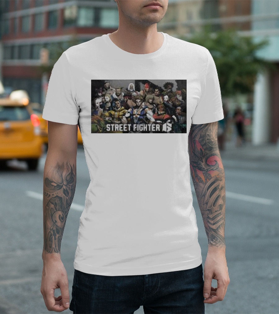 Street Fighter 6 Character Lineup with Iconic Fighters T-Shirt
