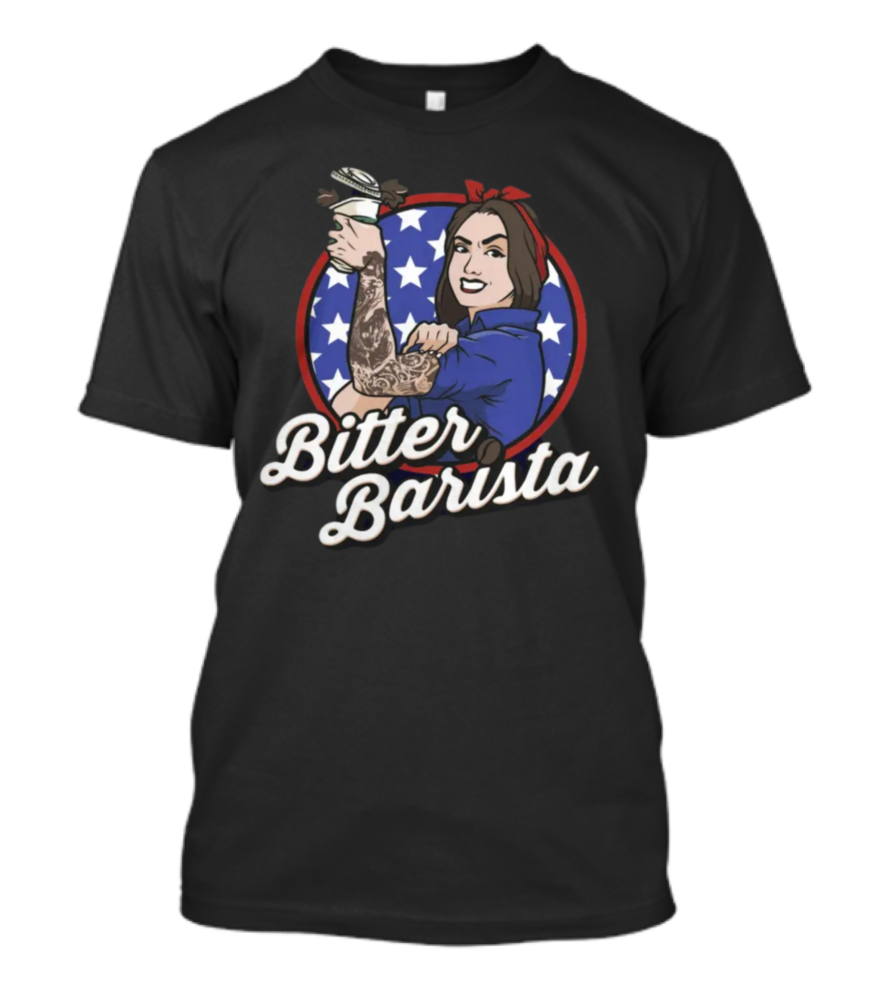 Bitter Barista Tattoed Rosie Holding Coffee T-Shirt