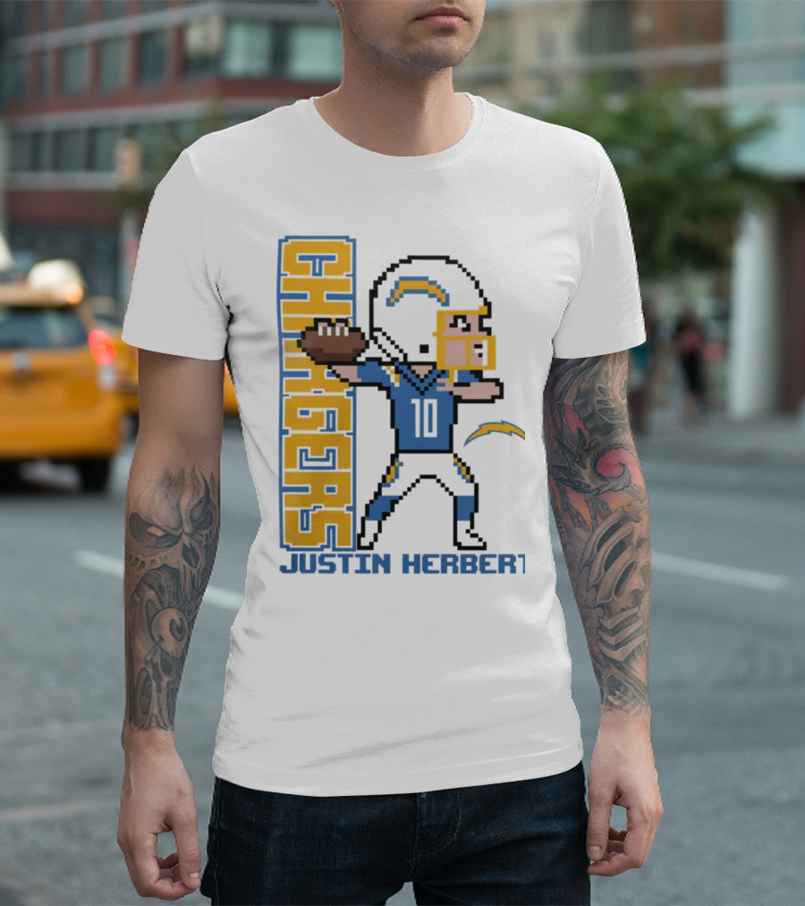Justin Herbert Los Angeles Chargers Pixel Player 10 T-Shirt