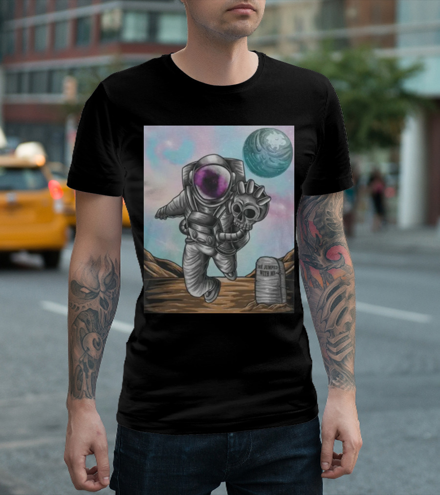 Slim Reaper Essential Youth Astronaut Skull Moon Tombstone He Jumped With Me T-Shirt