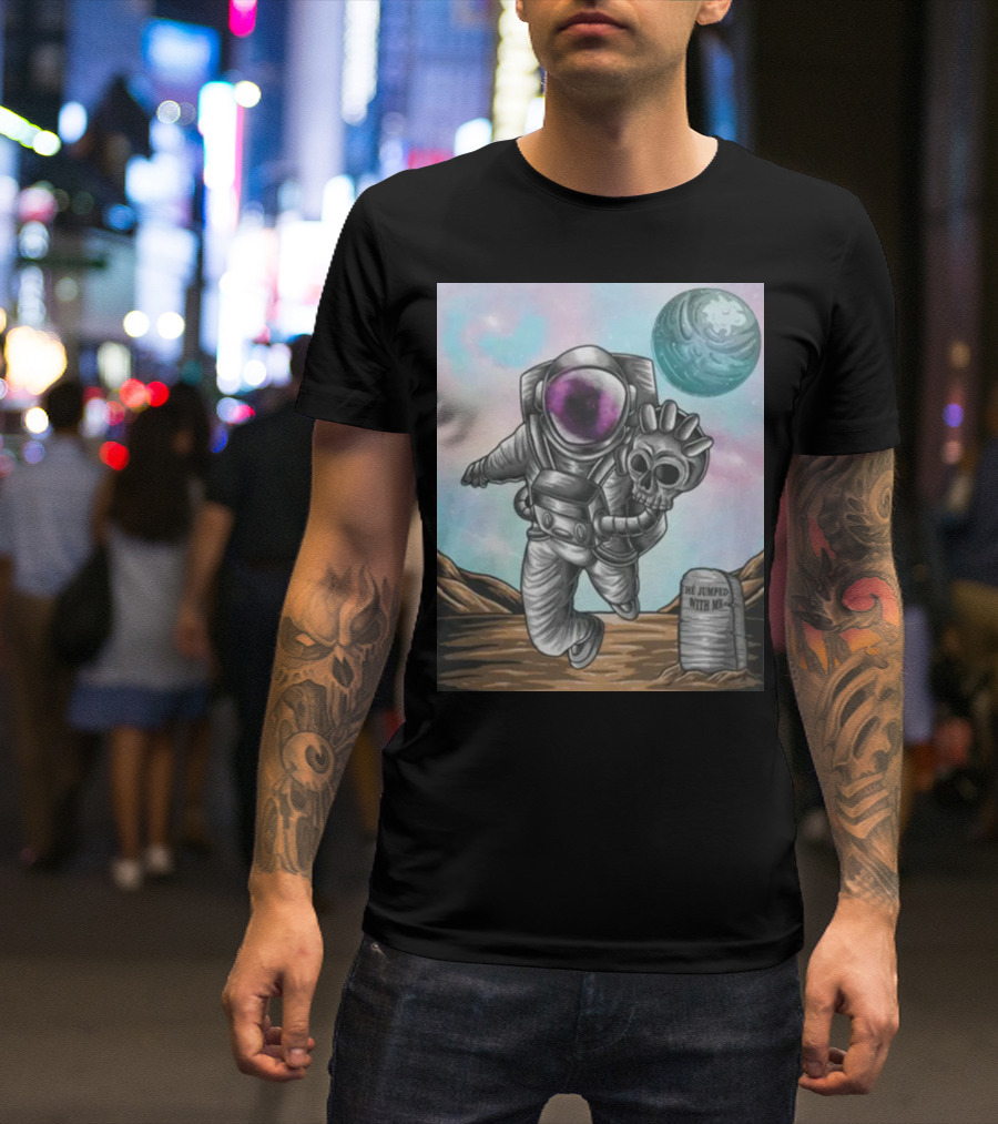 Slim Reaper Essential Youth Astronaut Skull Moon Tombstone He Jumped With Me T-Shirt
