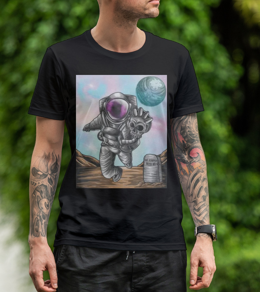 Slim Reaper Essential Youth Astronaut Skull Moon Tombstone He Jumped With Me T-Shirt
