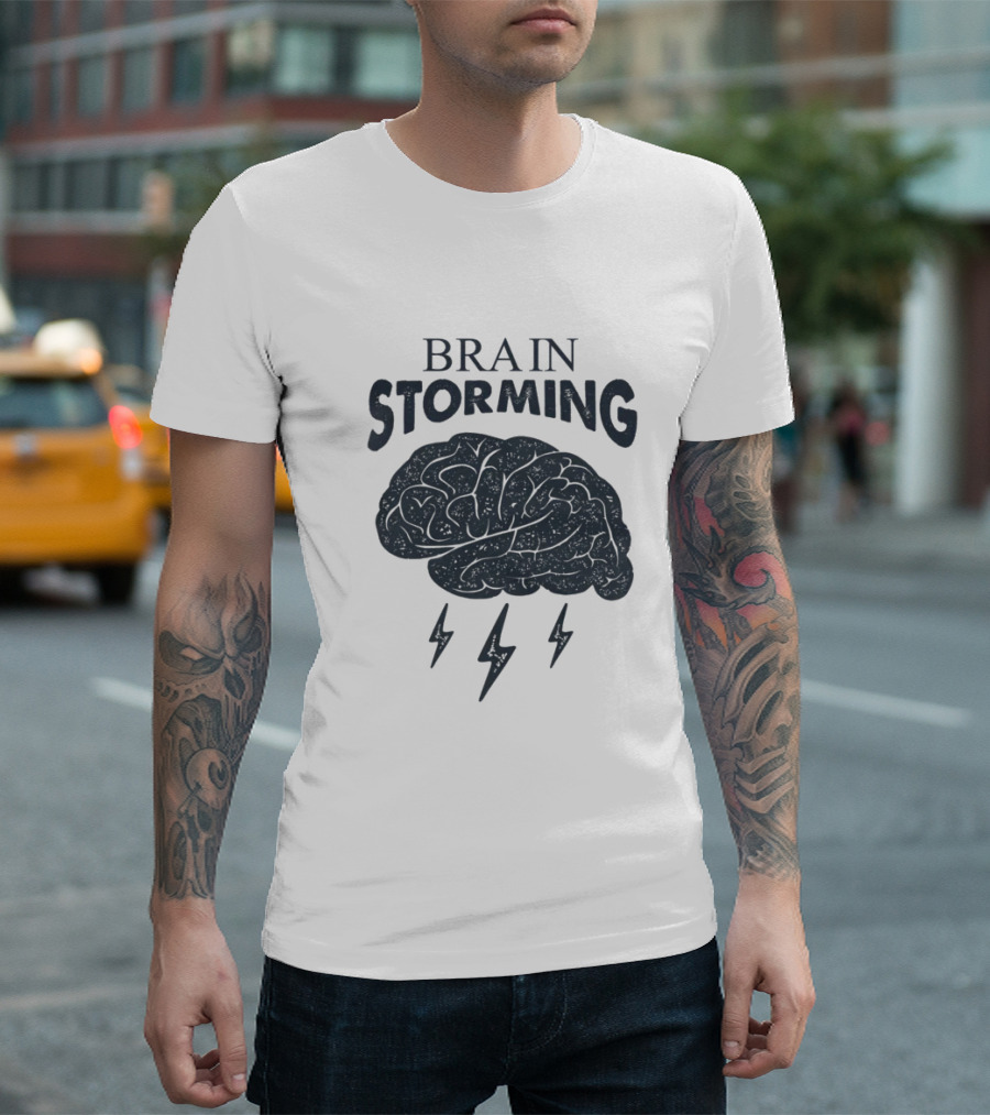 BRAIN STORMING Brain with Lightning Bolts T-Shirt