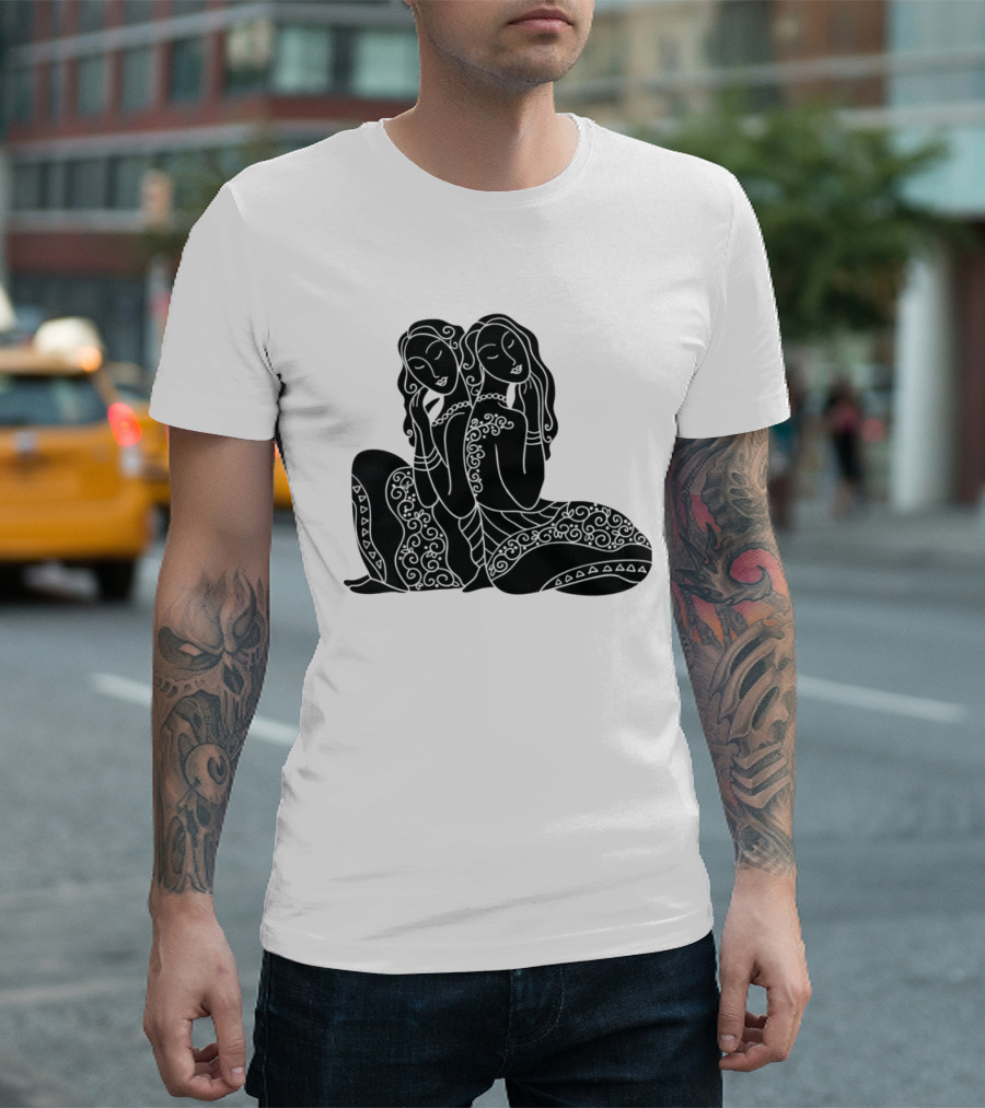 Gemini Zodiac Twins Sitting Embrace T-Shirt