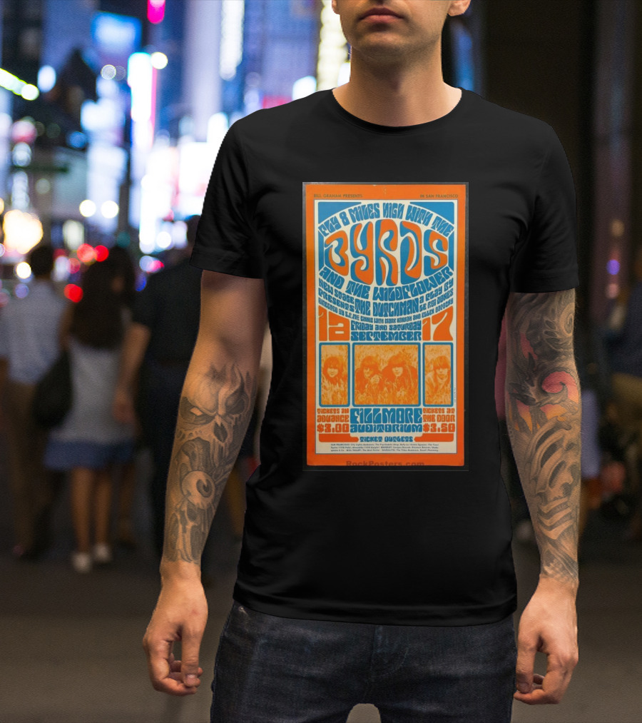 Bill Graham Presents Byrds And Wildflower September 1966 Fillmore Auditorium San Francisco T-Shirt