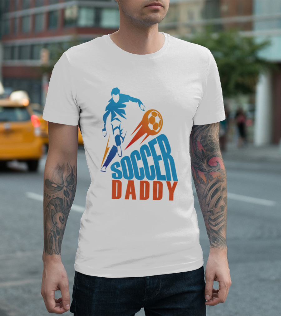 Soccer Daddy Blue Orange Football T-Shirt