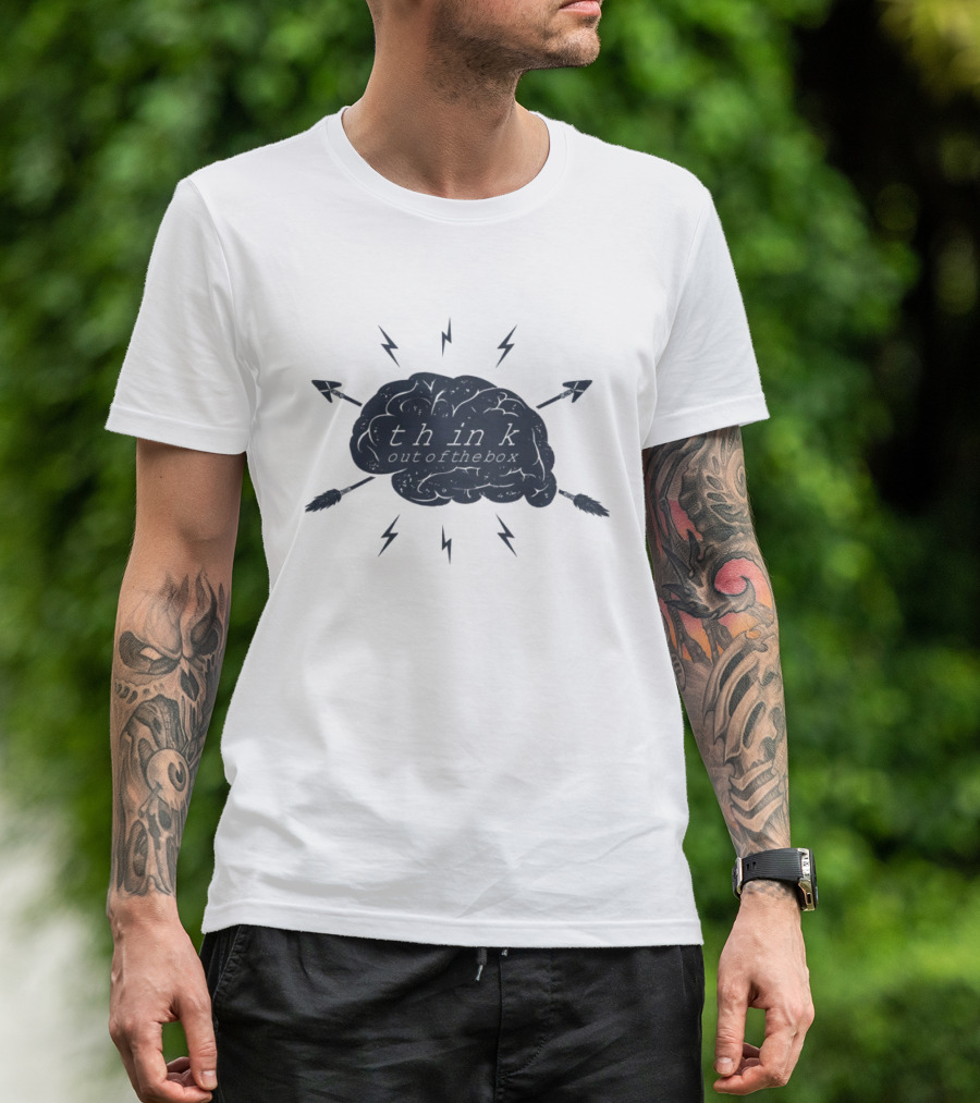 Think Out Of The Box Brain With Arrows And Lightning Bolts T-Shirt