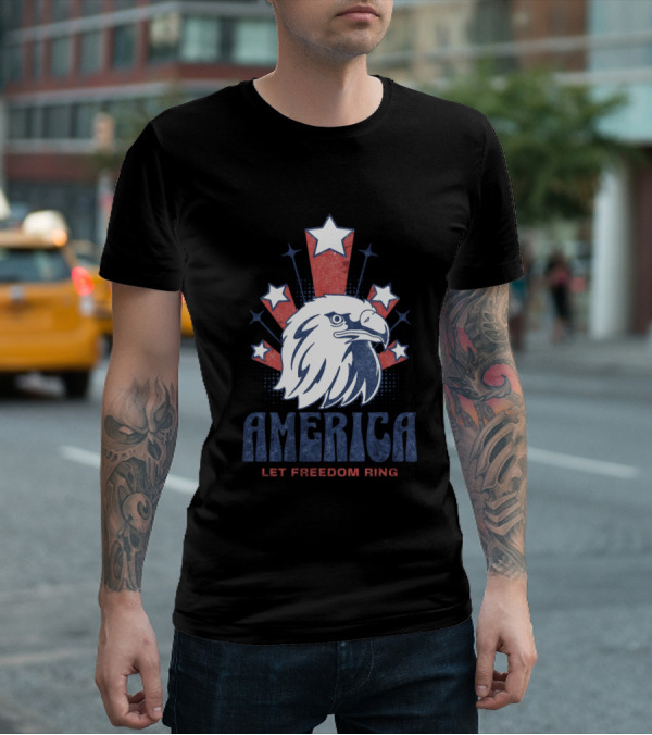America Let Freedom Ring Bald Eagle Stars T-Shirt