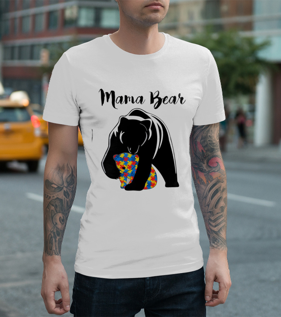 Mama Bear Autism Puzzle Piece Hug T-Shirt