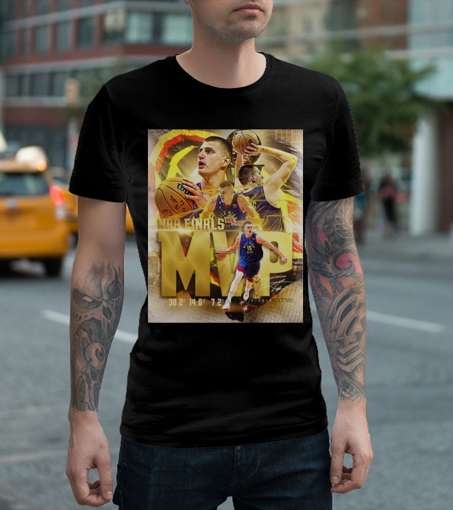 Nikola Jokić NBA Finals MVP Champion 30.2 14.0 7.2 Stats Signature Jersey T-Shirt