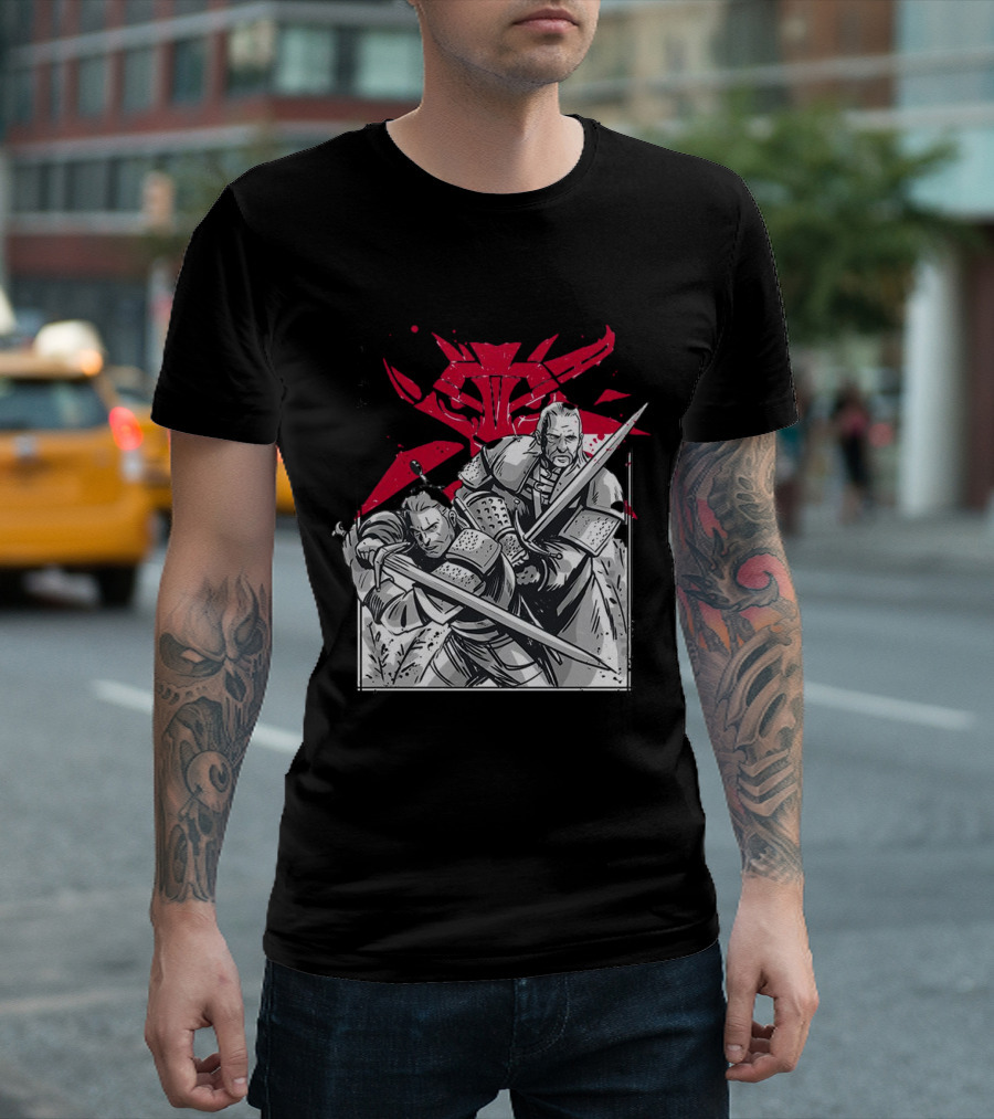 Wild Hunt Sensei Kanji Swordsmen Red T-Shirt
