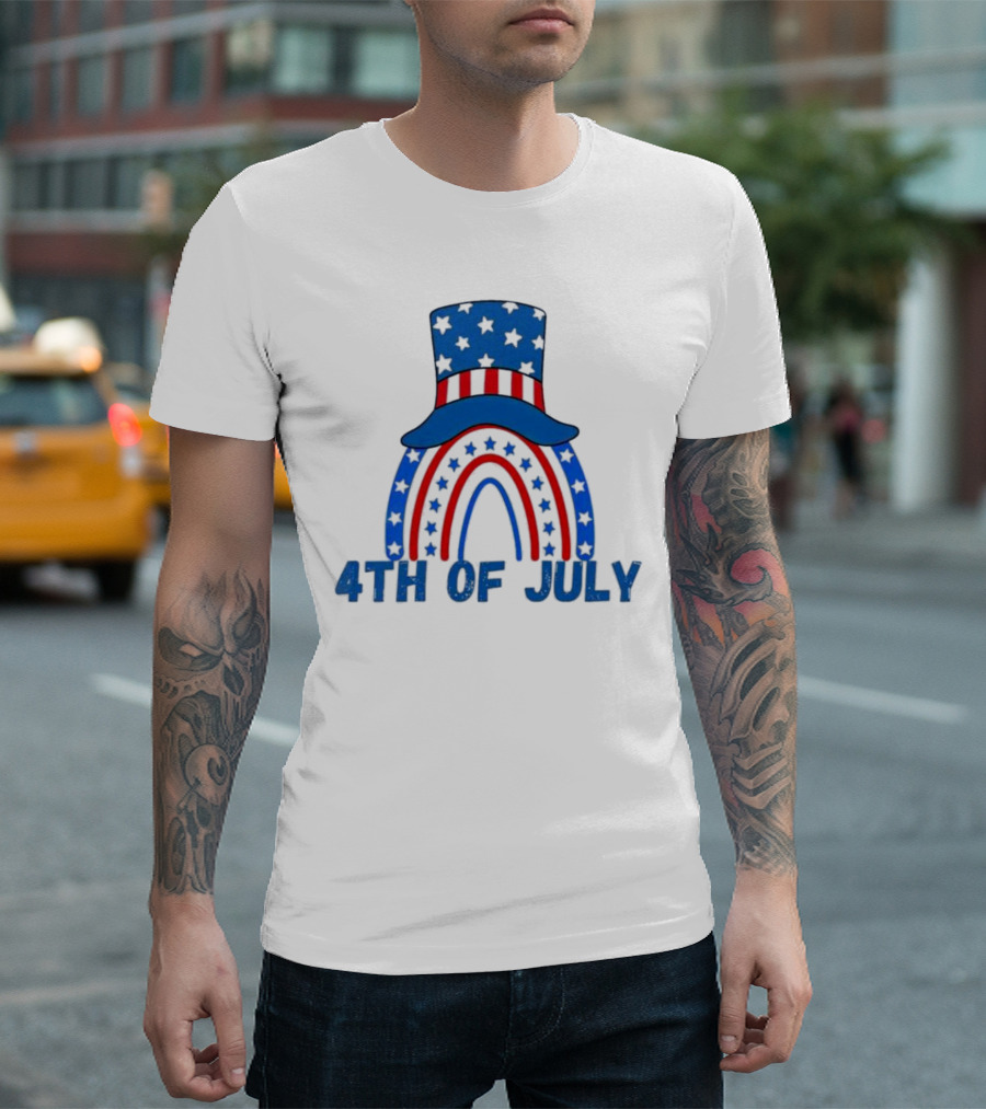 4th Of July Patriotic Stars and Stripes Rainbow Hat T-Shirt