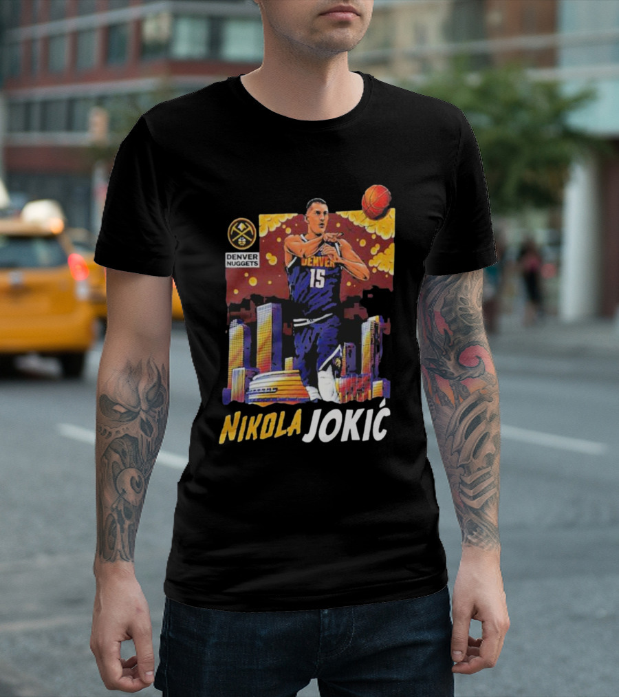 Nikola Jokic Denver Nuggets Nba Player Basketball Skyline T-Shirt