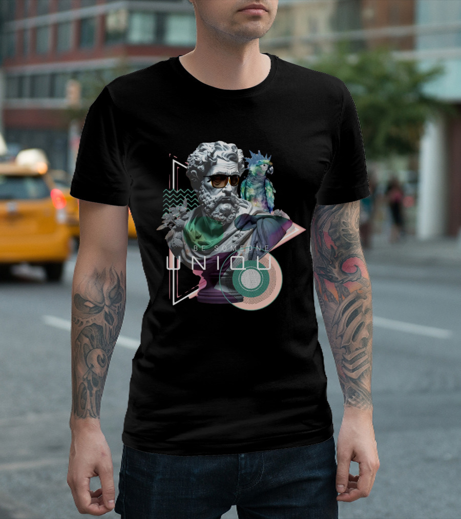 Be Someone Unique Statue With Sunglasses And Colorful Parrot T-Shirt