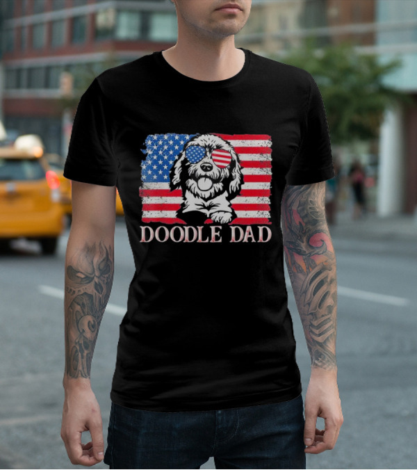 Goldendoodle Doodle Dad American Flag Sunglasses T-Shirt