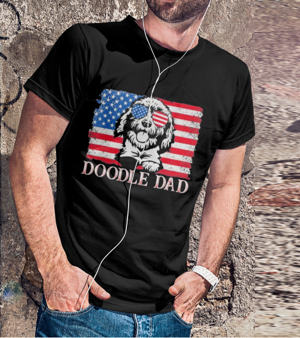 Goldendoodle Doodle Dad American Flag Sunglasses T-Shirt