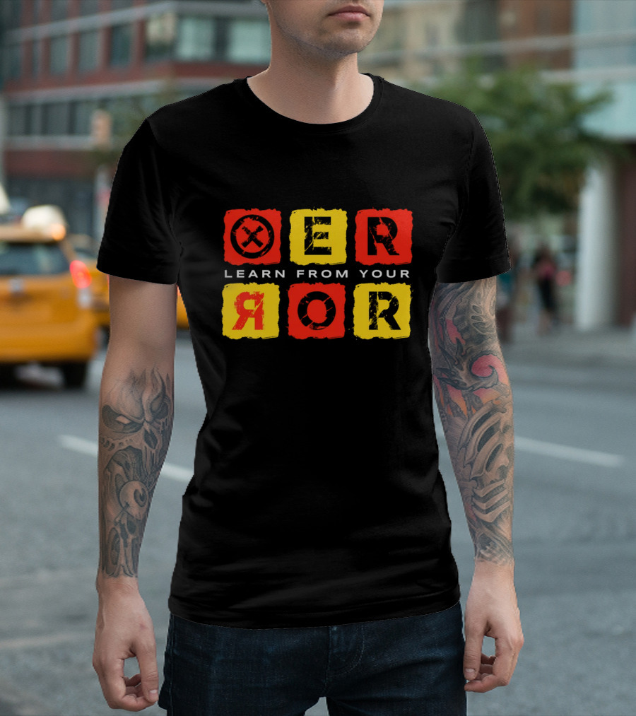 Learn From Your Error Red Yellow Grunge Typography Blocks T-Shirt