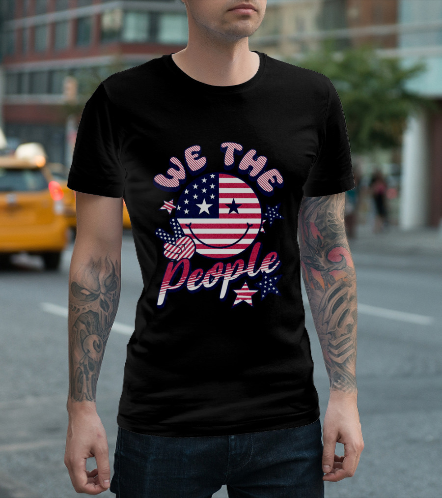 We The People American Flag Smiley Face Peace Stars T-Shirt