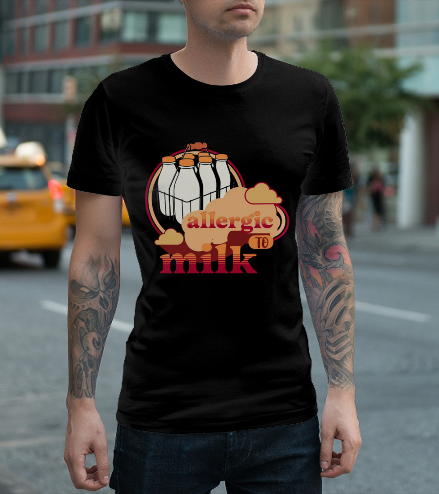 Allergic to Milk with Milk Bottles in T-Shirt