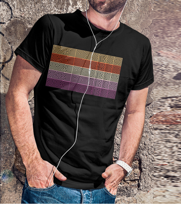 Arencibia Retro Geometric Pattern Text T-Shirt
