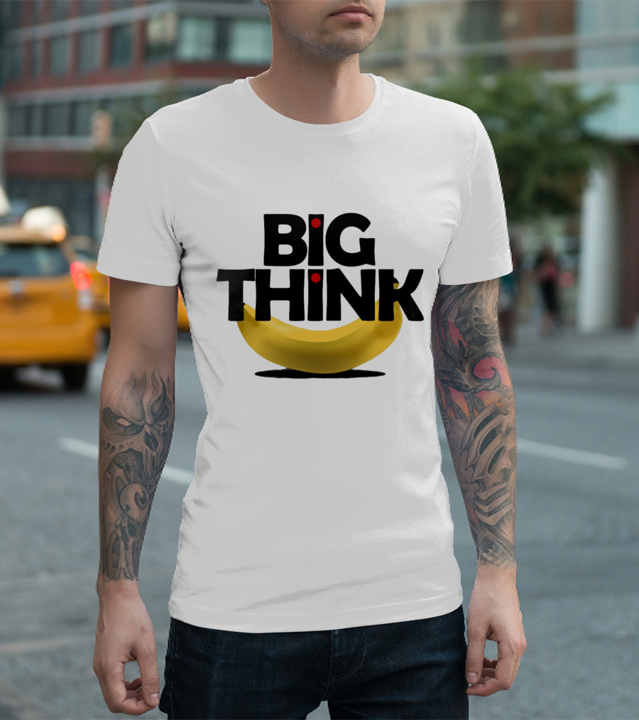 Big Think Black Text Yellow Banana Red Dots T-Shirt