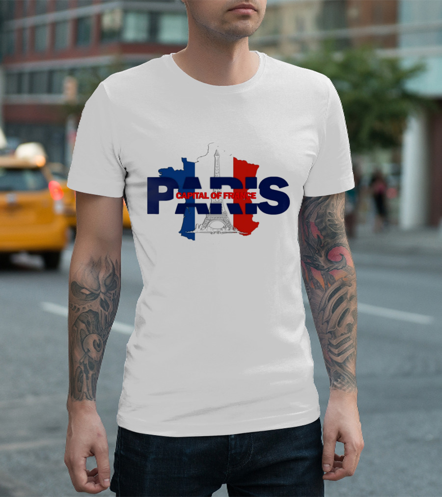 Paris Capital Of France Eiffel Tower Flag Map T-Shirt