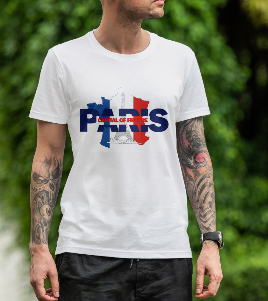 Paris Capital Of France Eiffel Tower Flag Map T-Shirt