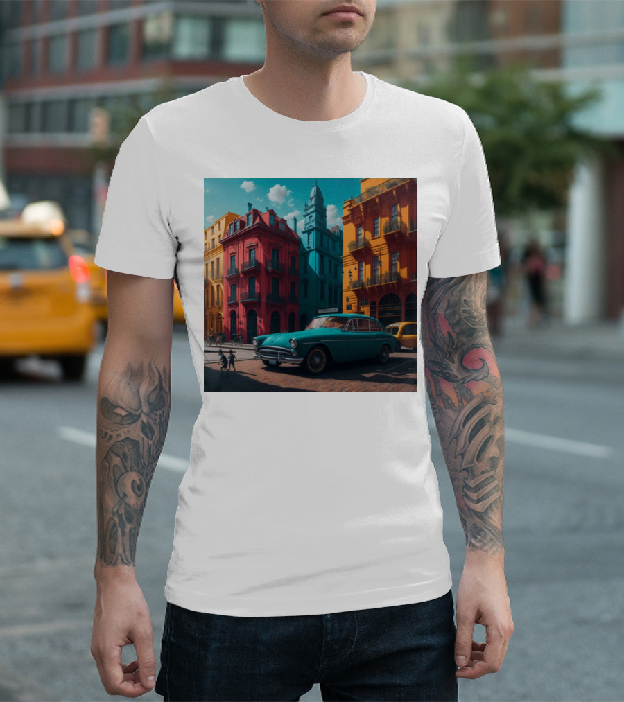 City Love Vintage Car Vibrant Architecture T-Shirt
