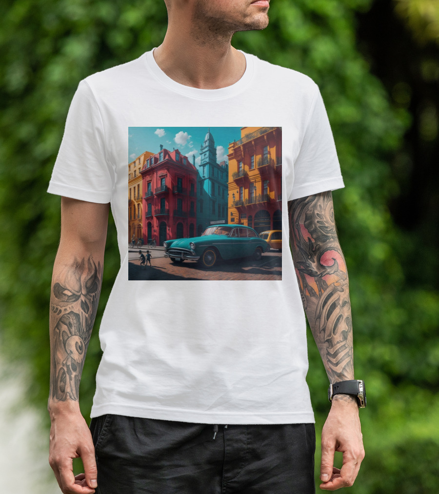 City Love Vintage Car Vibrant Architecture T-Shirt