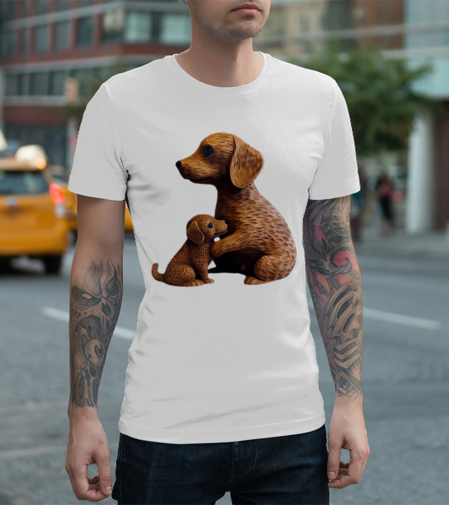 Dog Carvings Parent And Puppy Figurines T-Shirt