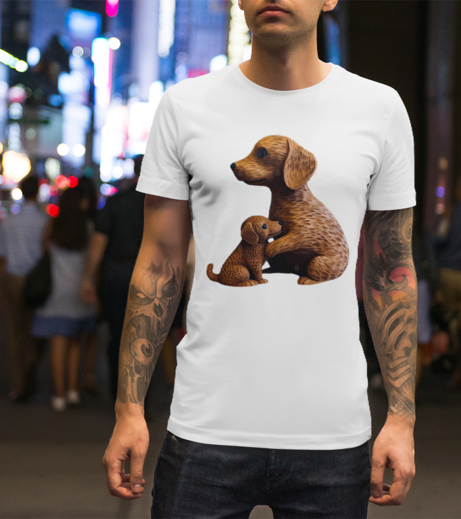 Dog Carvings Parent And Puppy Figurines T-Shirt