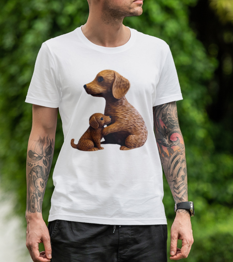 Dog Carvings Parent And Puppy Figurines T-Shirt