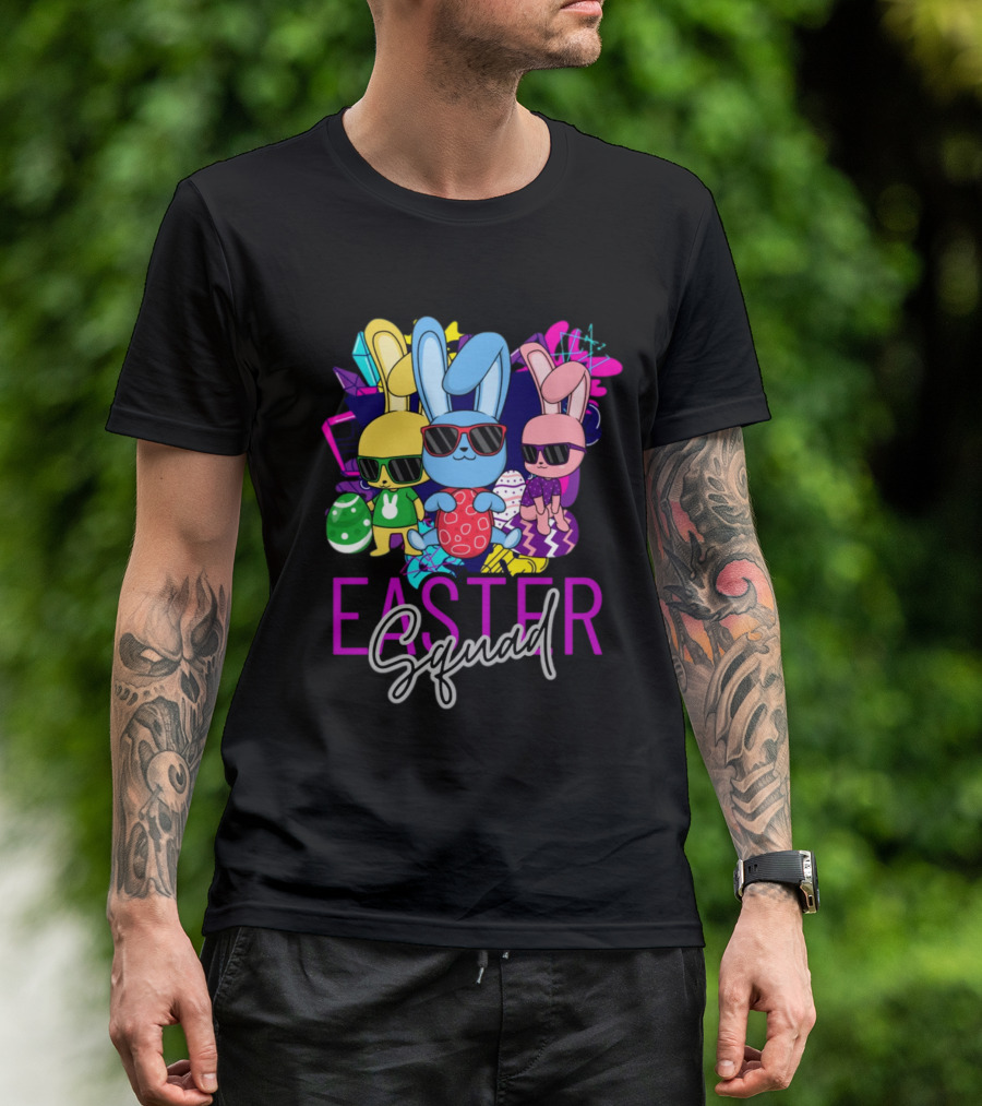 Easter Squad Cool Bunny Trio Retro Vibe T-Shirt