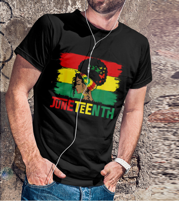 Juneteenth Remembering My Ancestors Celebrate Black Freedom Afro Woman Rasta Colors Flags T-Shirt