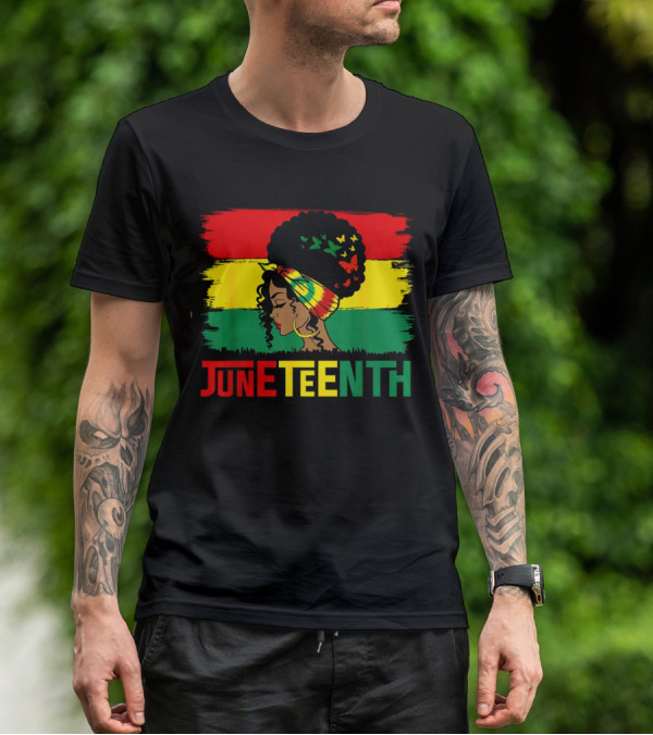 Juneteenth Remembering My Ancestors Celebrate Black Freedom Afro Woman Rasta Colors Flags T-Shirt