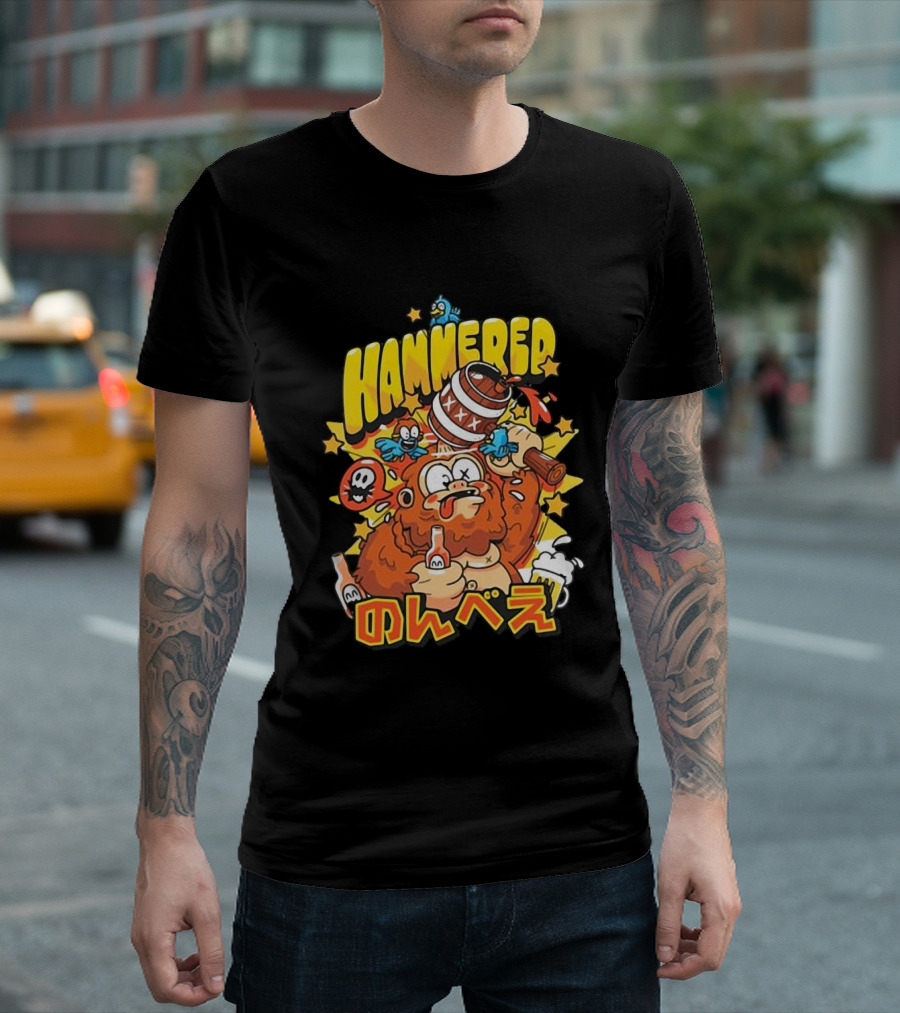 HAMMERED Cold Ones Merch Cartoon Character With Barrel And Birds T-Shirt