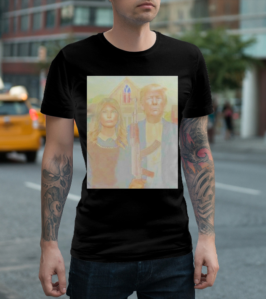 Save America Trump Melania American Gothic Rifle T-Shirt